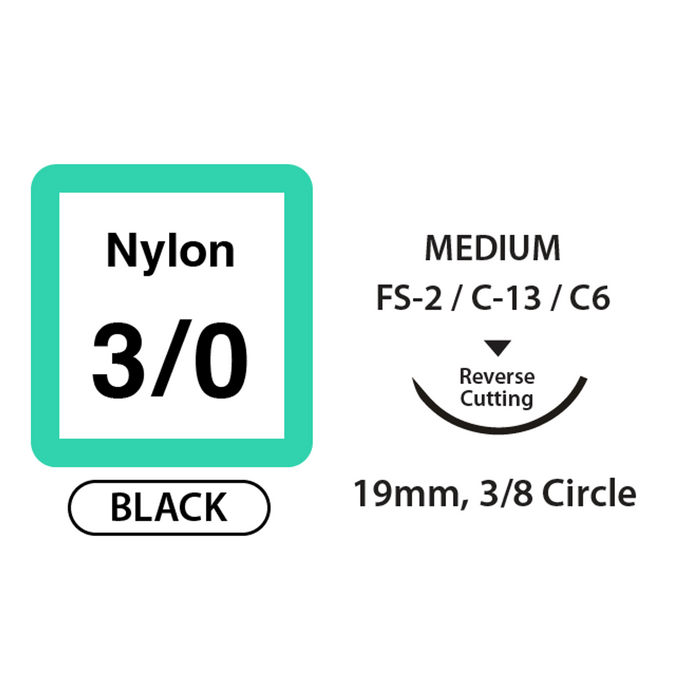 UNIFY Nylon Suture - 3/0 - 19mm 3/8 Circle R/C Needle - 18